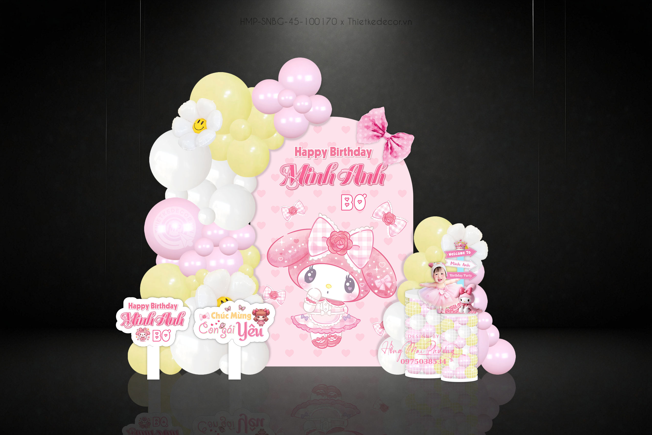 Sinh nhật bé gái chủ đề meolody ton hồng dễ thương xĩu